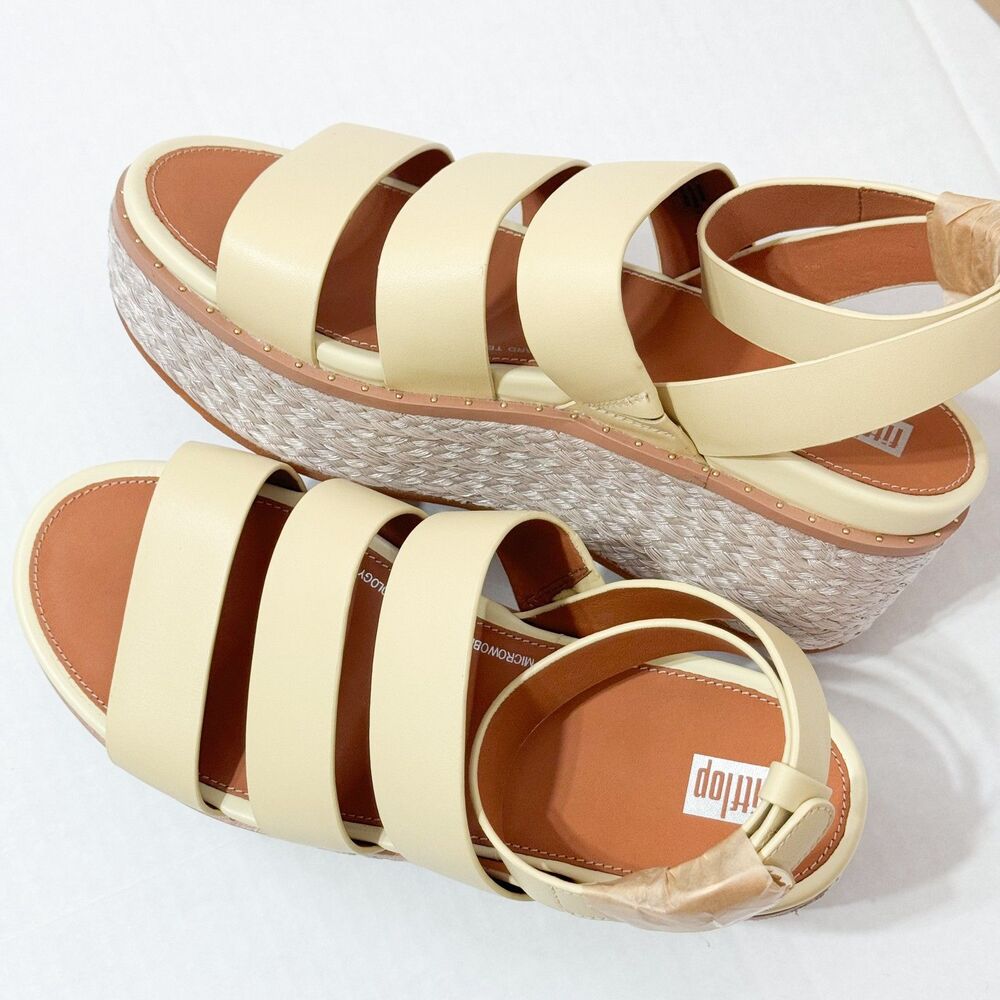 FITFLOP NWB Sz 9 Pale Yellow Leather Eloise Espadrille Wedge Sandals - Picture 5 of 10